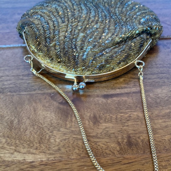 Vintage Kiss Lock‎ Elegant Gold Beaded Clutch Bag Purse Party Event Evening - Picture 7 of 12